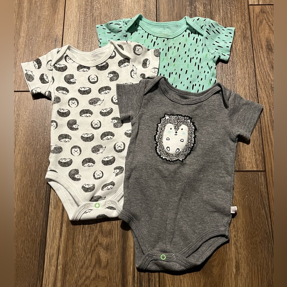 Rosie Pope Baby Gray and Mint Hedgehog Onesie Set, 6-9 Months